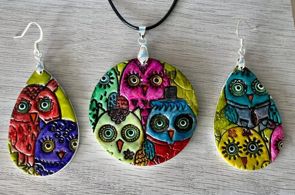 Rainbow Owl Earring and Pendant Set #4 - Image 2