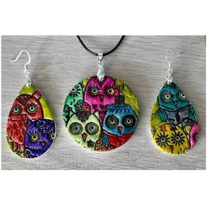 Rainbow Owl Earring and Pendant Set #4