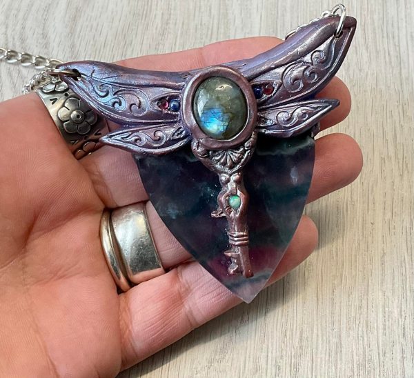 Dragonfly "The Bringer of Truth" with Rainbow Fluorite Lapis Lazuli, Opal and Garnet - Image 4