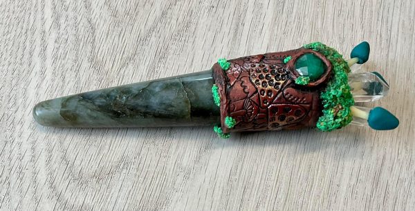 Labradorite Mushroom Wand with Emerald and Clear Quartz - Image 4
