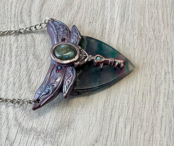 Dragonfly "The Bringer of Truth" with Rainbow Fluorite Lapis Lazuli, Opal and Garnet - Image 3