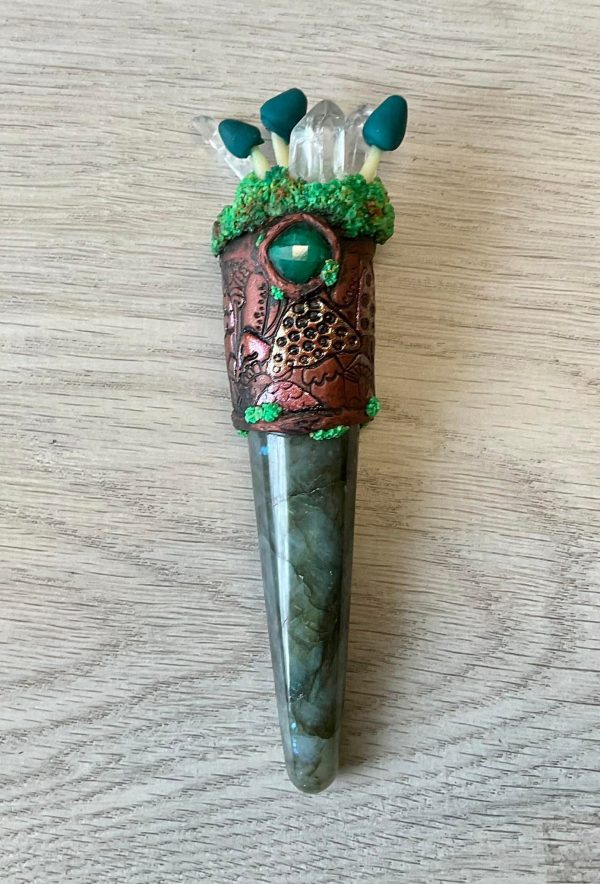Labradorite Mushroom Wand with Emerald and Clear Quartz - Image 2