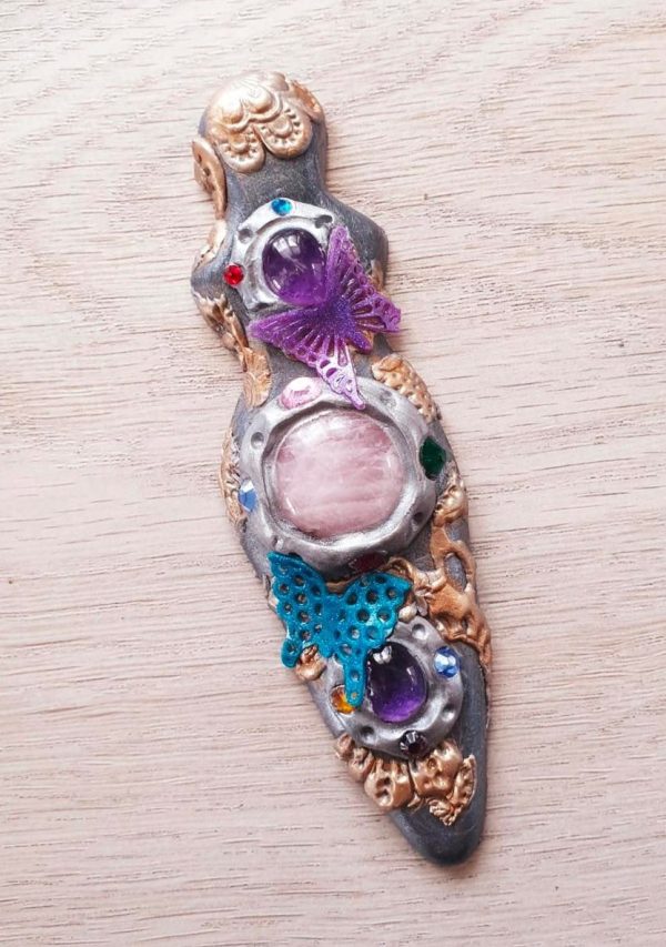 Silver Clay Goddess with Amethyst and Rose Quartz - Image 2