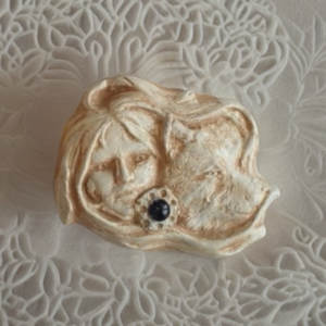 Faux Bone Women and Wolf with Amethyst