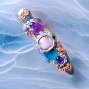 Silver Clay Goddess with Amethyst and Rose Quartz