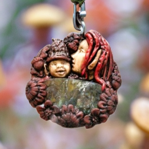 Pixie Mother and Baby with Bronze Labradorite Crystal Pendant