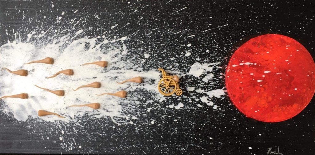 "My beginning" acrylic painting painted by mouth