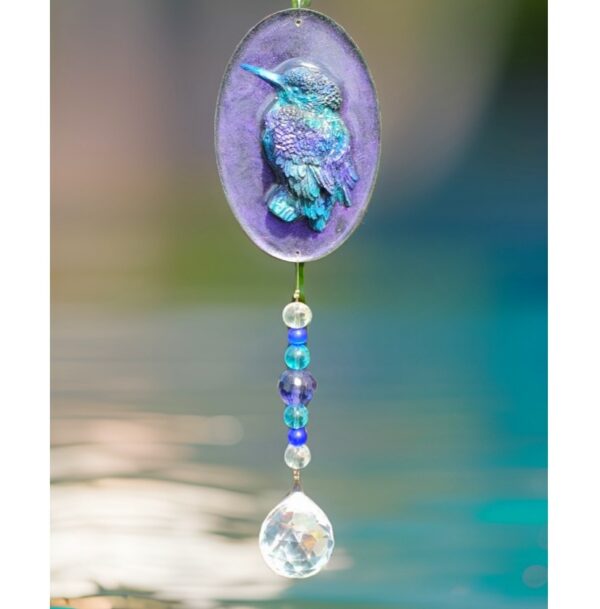 Kingfisher w. purple background suncatcher